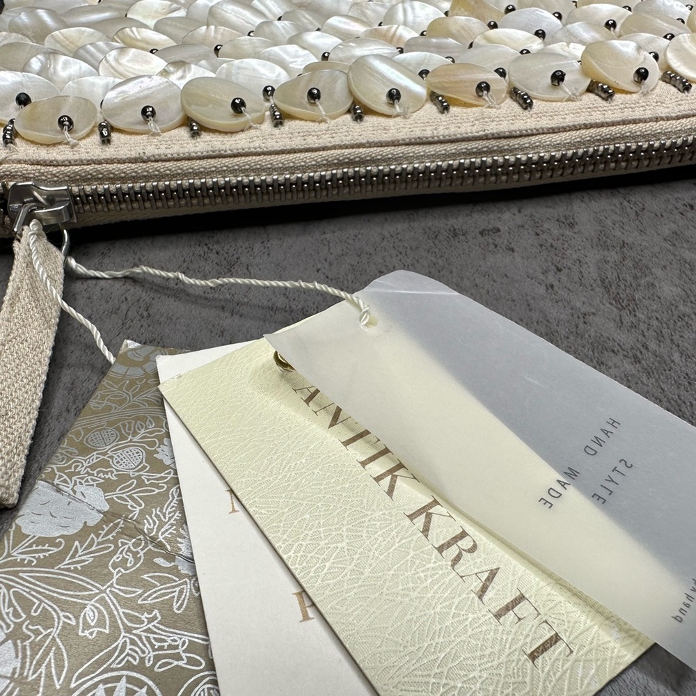 Antik Kraft Mother of Pearl Beaded Clutch –Ivory Shell‑Disc Evening Bag - Picture 4 of 7